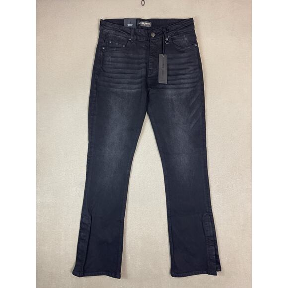 Hyper Denim Jeans Mens 30 Black Flare Leg Ankle Zip Mid Rise Stretch Zip Fly - Picture 1 of 14